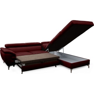 Canapé d'angle convertible en velours luxe 5 places, FLORENT, bordeaux, angle droit