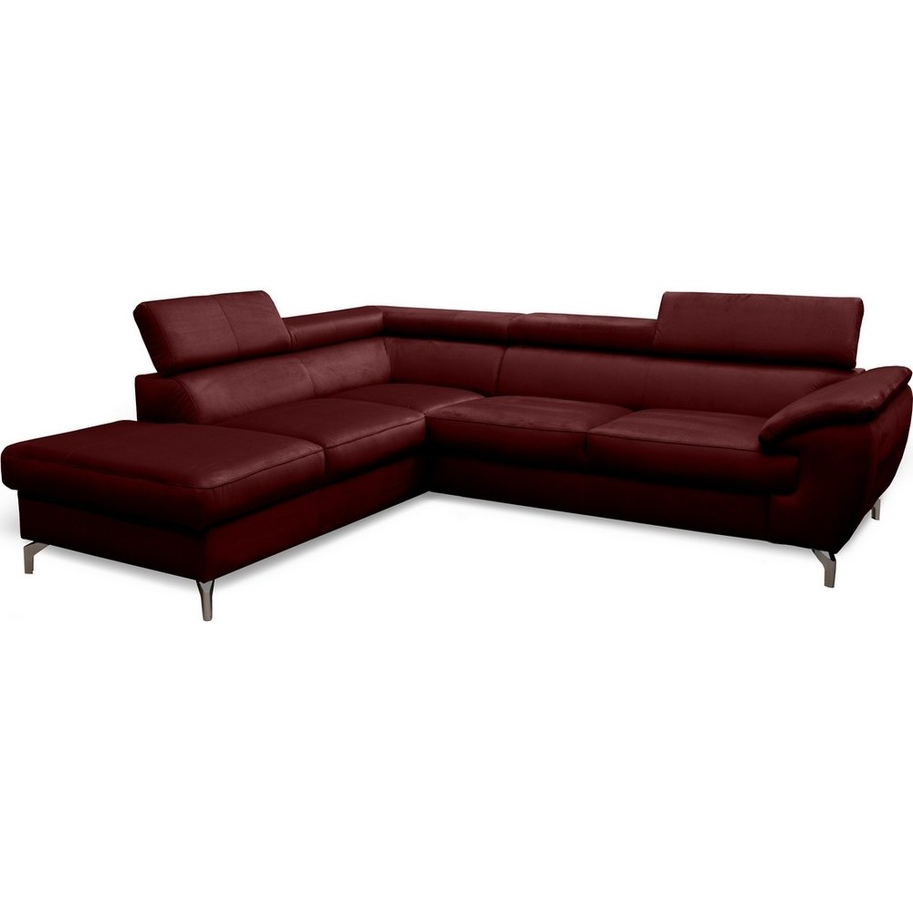Canapé d'angle convertible en velours luxe - 5 places, FLORENT, bordeaux, angle gauche