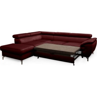 Canapé d'angle convertible en velours luxe - 5 places, FLORENT, bordeaux, angle gauche