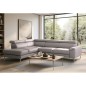 Canapé d'angle convertible en cuir italien luxe 5 places, Hombourg, coffre, gris clair, angle gauche Canapé d'angle convertible en cuir italien luxe 5 places, Hombourg, coffre, gris clair, angle gauche