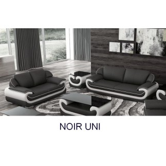Ensemble canapé 3 places et 2 places en cuir italien vachette CANDIDE noir uni