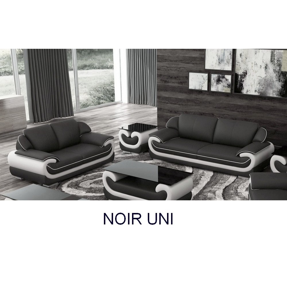 Ensemble canapé 3 places et 2 places en cuir italien vachette CANDIDE noir uni