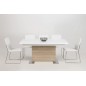 Table à manger design laqué blanc brillant et chêne sonoma à rallonge, BRETINI