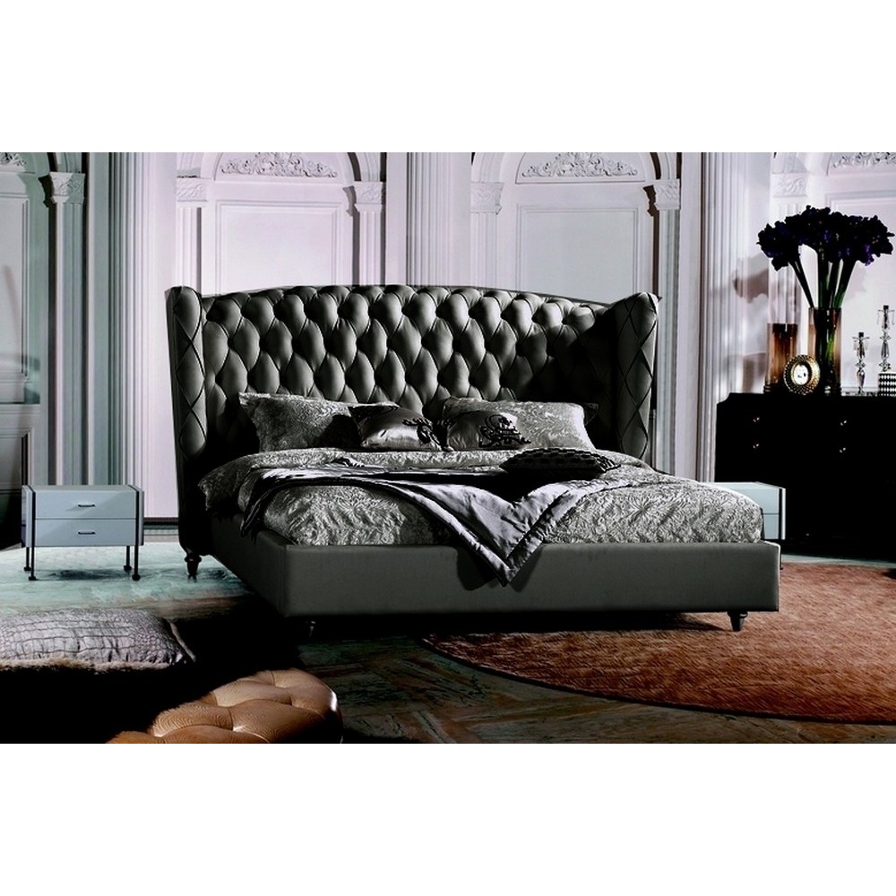 Lit design de luxe PRINCESSE, avec sommier à lattes, gris foncé 160x200