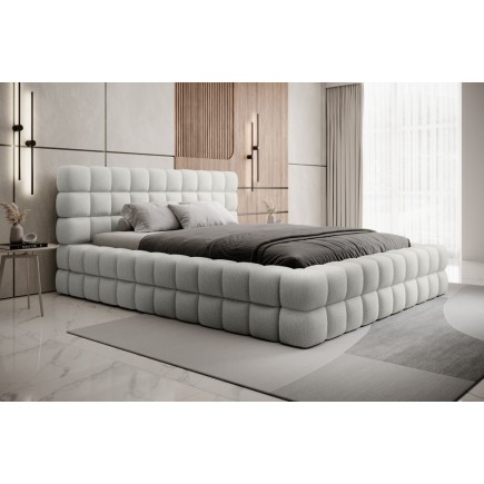 Lit double avec coffre DILAN en tissu bouclettes de qualité luxe capitonné, blanc, 180x200