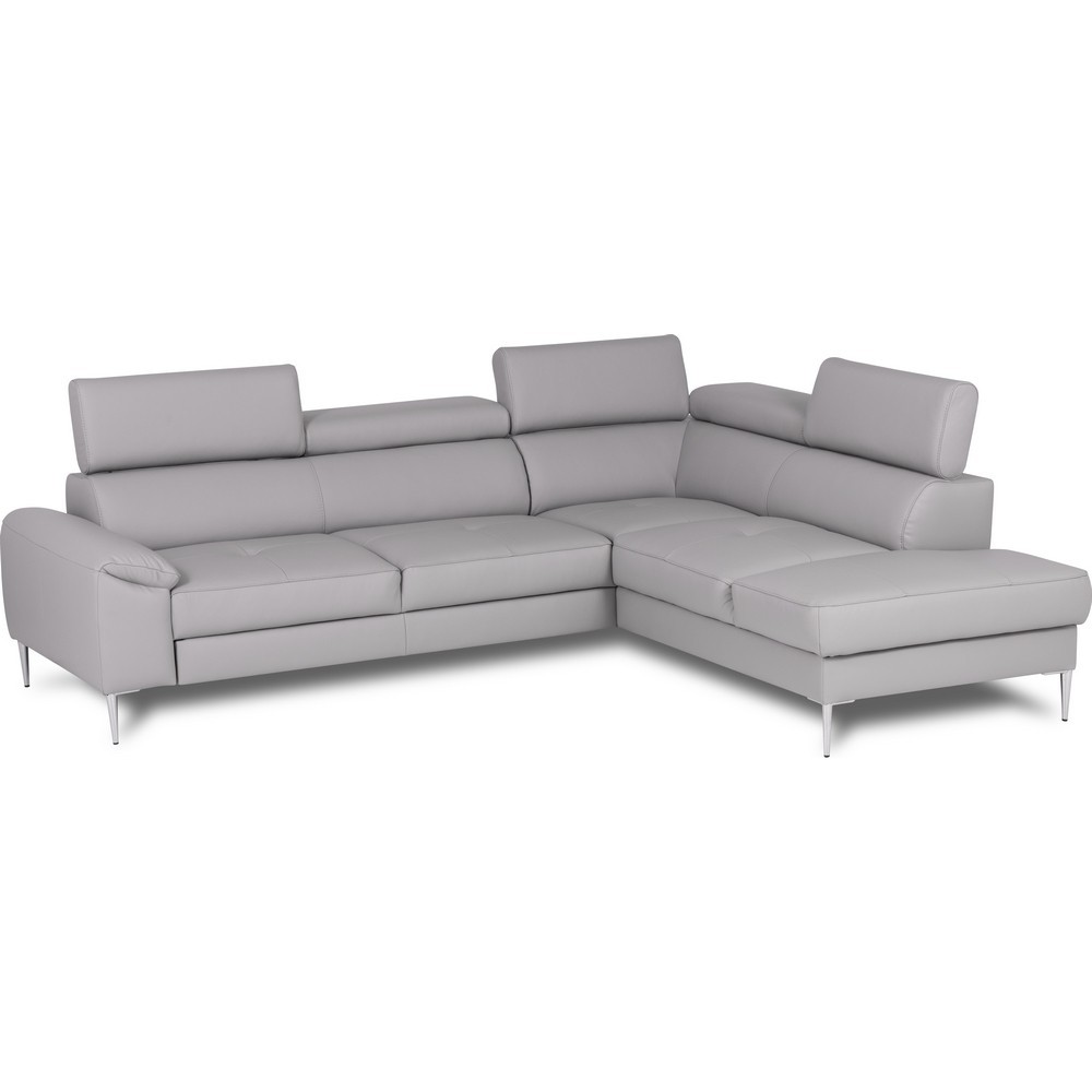 Canapé d'angle convertible en cuir italien luxe 5 places, Hombourg, coffre, gris clair, angle droit Canapé d'angle convertible en cuir italien luxe 5 places, Hombourg, coffre, gris clair, angle droit