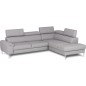 Canapé d'angle convertible en cuir italien luxe 5 places, Hombourg, coffre, gris clair, angle droit Canapé d'angle convertible en cuir italien luxe 5 places, Hombourg, coffre, gris clair, angle droit