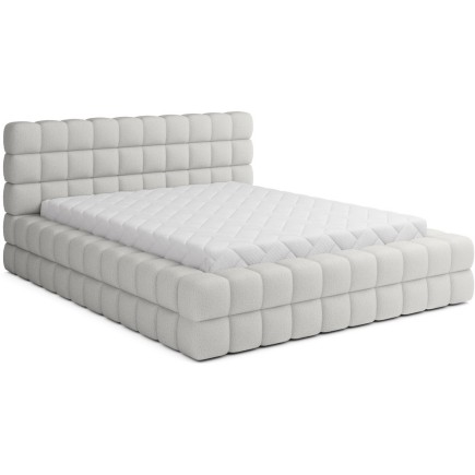 Lit double avec coffre en tissu bouclettes de qualité luxe capitonné, blanc, 140x200