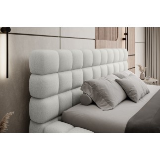 Lit double avec coffre en tissu bouclettes de qualité luxe capitonné, blanc, 140x200