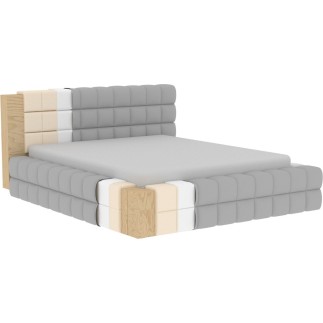 Lit double avec coffre en tissu bouclettes de qualité luxe capitonné, blanc, 140x200