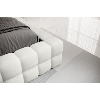 Lit double avec coffre DILAN en tissu bouclettes de qualité luxe capitonné, blanc, 160x200