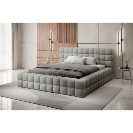 Lit double avec coffre en tissu bouclettes de qualité luxe capitonné, gris, 140x200