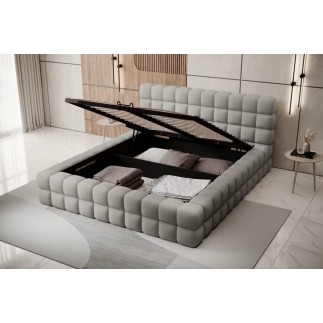 Lit double avec coffre en tissu bouclettes de qualité luxe capitonné, gris, 140x200
