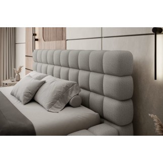 Lit double avec coffre DILAN en tissu bouclettes de qualité luxe capitonné, gris, 160x200