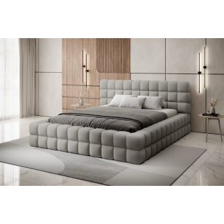 Lit double avec coffre DILAN en tissu bouclettes de qualité luxe capitonné, blanc, 180x200, Gris