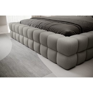 Lit double avec coffre DILAN en tissu bouclettes de qualité luxe capitonné, blanc, 180x200