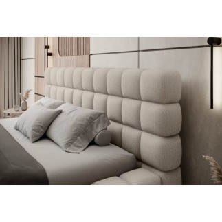 Lit double avec coffre en tissu bouclettes de qualité luxe capitonné, beige, 140x200