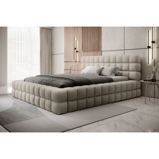 Lit double avec coffre DILAN en tissu bouclettes de qualité luxe capitonné, beige, 160x200