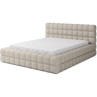 Lit double avec coffre DILAN en tissu bouclettes de qualité luxe capitonné, beige, 180x200