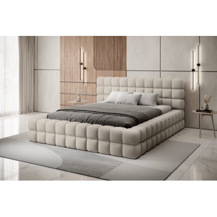 Lit double avec coffre DILAN en tissu bouclettes de qualité luxe capitonné, beige, 180x200