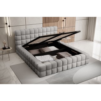 Lit double avec coffre DILAN VELOURS de qualité luxe capitonné, gris, 140x200