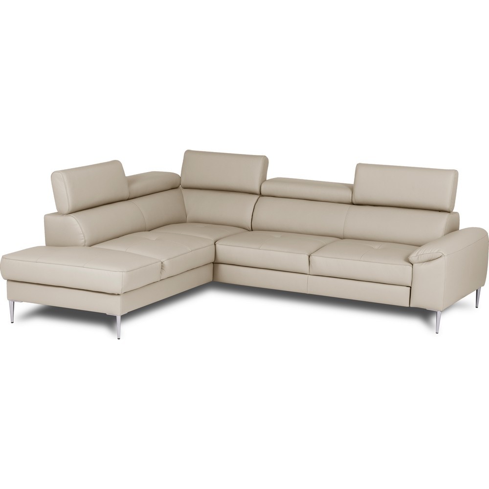 Canapé d'angle convertible en cuir italien luxe 5 places, Hombourg, coffre, beige, angle gauche Canapé d'angle convertible en cuir italien luxe 5 places, Hombourg, coffre, beige, angle gauche