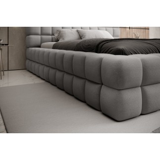 Lit double avec coffre DILAN VELOURS de qualité luxe capitonné, gris, 140x200