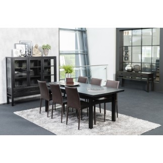 Table à manger avec rallonge en bois frêne vernis noir, HANOVRE
