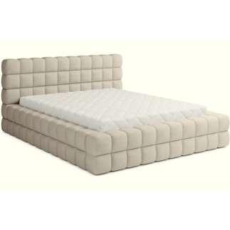 Lit double avec coffre DILAN VELOURS de qualité luxe capitonné, beige, 140x200