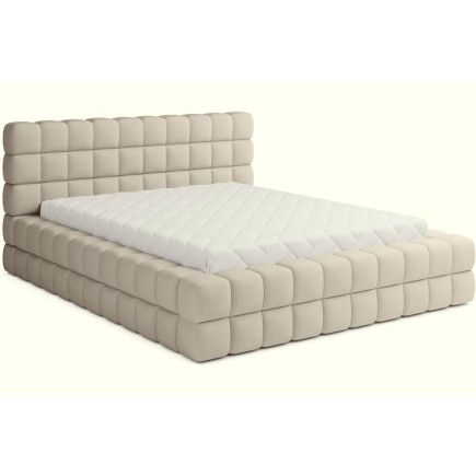 Lit double avec coffre DILAN VELOURS de qualité luxe capitonné, beige, 140x200