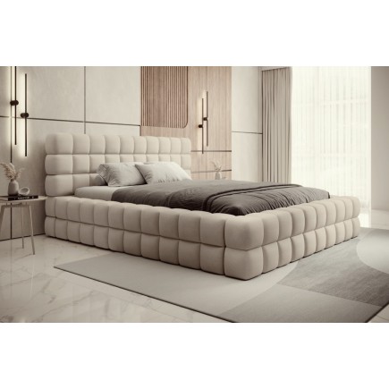 Lit double avec coffre DILAN VELOURS de qualité luxe capitonné, beige, 160x200