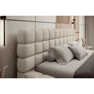 Lit double avec coffre DILAN VELOURS de qualité luxe capitonné, beige, 160x200