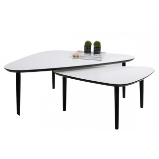 Ensemble de 2 tables basses design, en bois laqué blanc, GATSBY