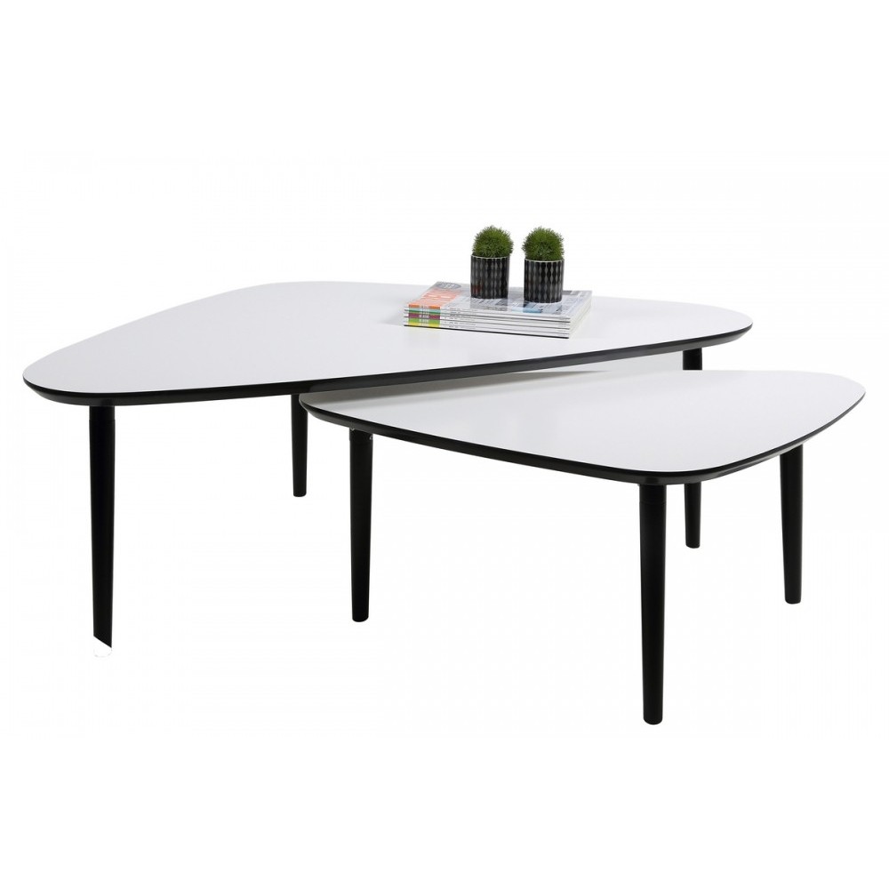 Ensemble de 2 tables basses design, en bois laqué blanc, GATSBY