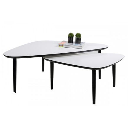 Ensemble de 2 tables basses design, en bois laqué blanc, GATSBY