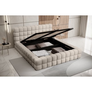 Lit double avec coffre DILAN VELOURS de qualité luxe capitonné, beige, 180x200