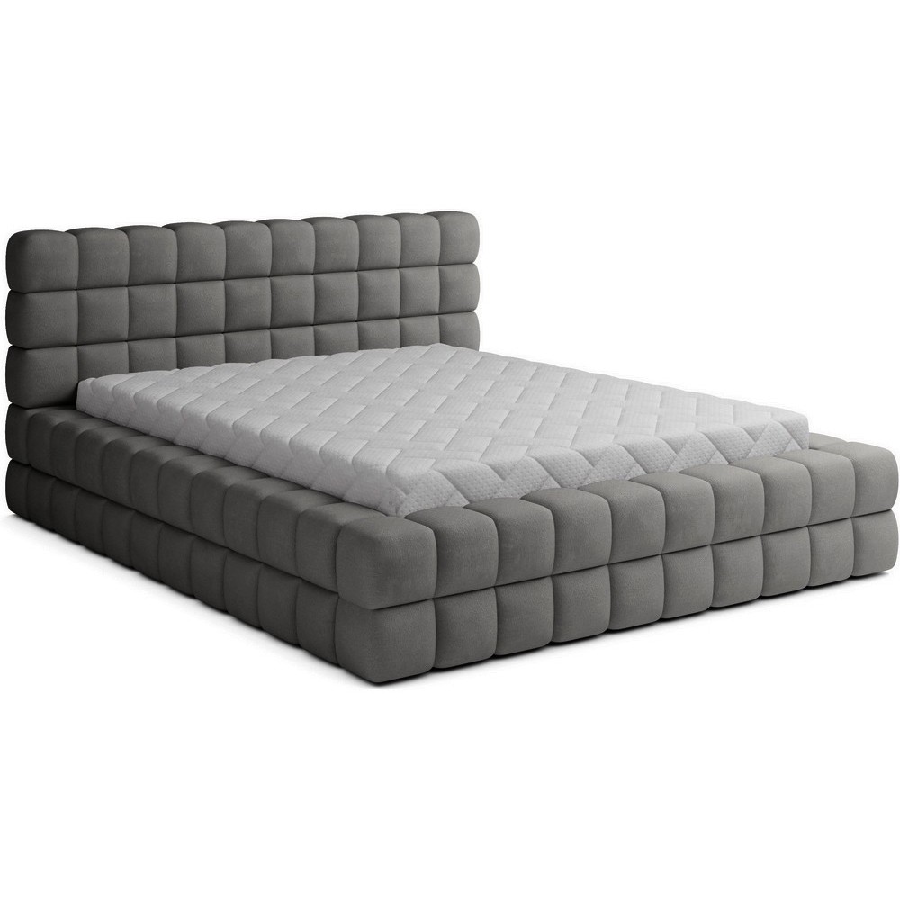 Lit double avec coffre DILAN VELOURS de qualité luxe capitonné, gris foncé, 180x200