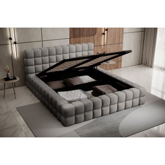 Lit double avec coffre DILAN VELOURS de qualité luxe capitonné, gris foncé, 180x200