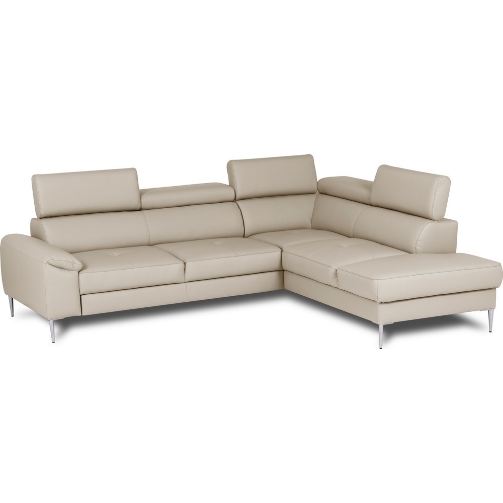 Canapé d'angle convertible en cuir italien luxe 5 places, Hombourg, coffre, beige, angle droit Canapé d'angle convertible en cuir italien luxe 5 places, Hombourg, coffre, beige, angle droit