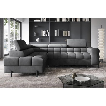 - Canapé d'angle convertible, FERNAND VELOURS - en velours Luxe gris foncé anthracite, 5 places, angle gauche (vu de face)
