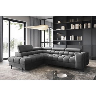 - Canapé d'angle convertible, FERNAND VELOURS - en velours Luxe gris foncé anthracite, 5 places, angle gauche (vu de face)
