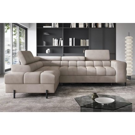 - Canapé d'angle convertible, FERNAND VELOURS - en velours Luxe beige, 5 places, angle gauche (vu de face)