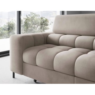 - Canapé d'angle convertible, FERNAND VELOURS - en velours Luxe beige, 5 places, angle gauche (vu de face)