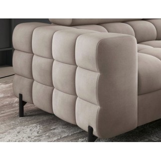 - Canapé d'angle convertible, FERNAND VELOURS - en velours Luxe beige, 5 places, angle gauche (vu de face)