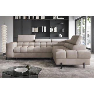 Canapé d'angle convertible - FERNAND VELOURS - en velours Luxe beige, 5 places, angle droit (vu de face)