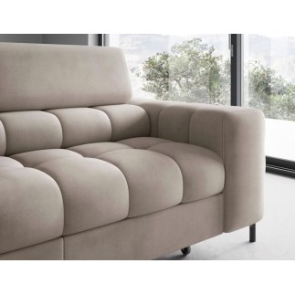 Canapé d'angle convertible - FERNAND VELOURS - en velours Luxe beige, 5 places, angle droit (vu de face)