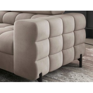 Canapé d'angle convertible - FERNAND VELOURS - en velours Luxe beige, 5 places, angle droit (vu de face)