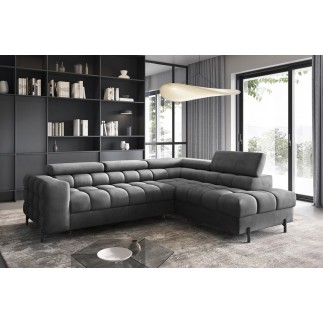 Canapé d'angle convertible - FERNAND VELOURS en velours Luxe gris foncé anthracite, 5 places, angle droit (vu de face)