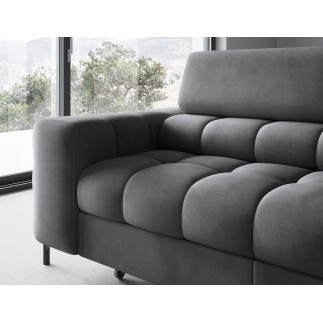 Canapé d'angle convertible - FERNAND VELOURS en velours Luxe gris foncé anthracite, 5 places, angle droit (vu de face)