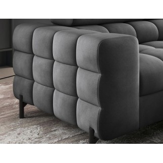 Canapé d'angle convertible - FERNAND VELOURS en velours Luxe gris foncé anthracite, 5 places, angle droit (vu de face)